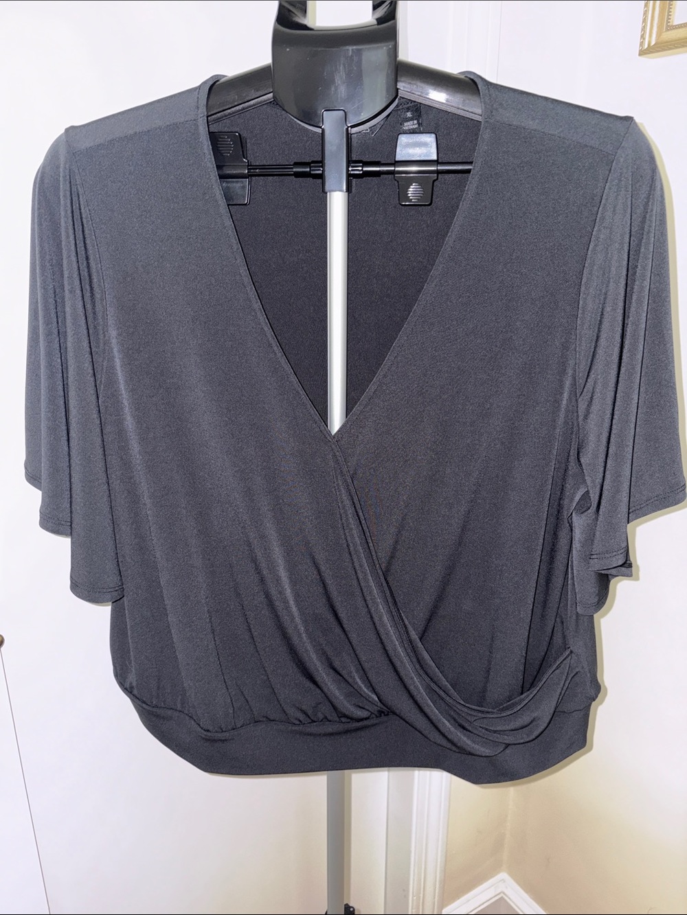 G by Giuliana Black Draped V-Neck Blouse